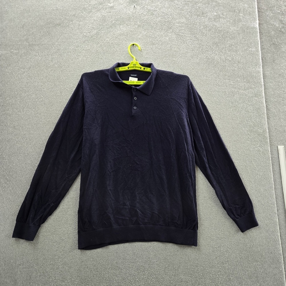 GAP Men Sweater XL‎ Navy Polo Y2K Merino Wool Long Sleeve